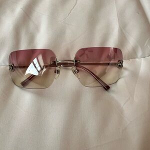 Rare Vintage CHANEL Rimless Crystal Logo Pink and Brown Gradient Sunglasses